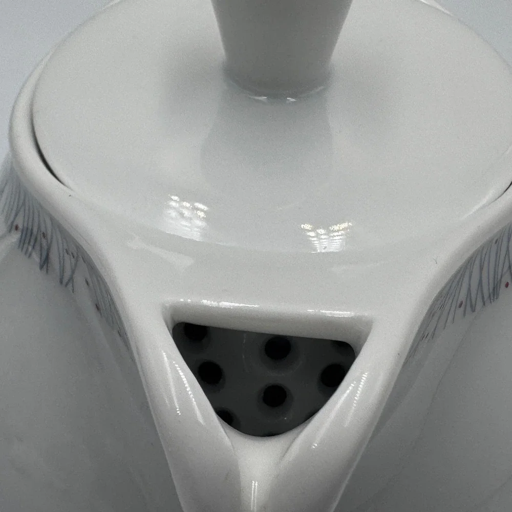 Vintage Schonwald Mid‎ Century Modern White Porcelain Teapot Germany Gray Red